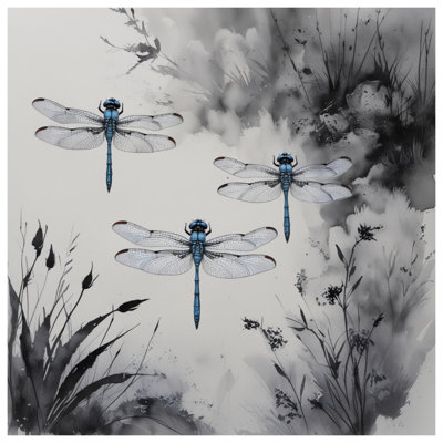 «Blue Dragonfly», aquarelle sur toile tendue en plusieurs tailles