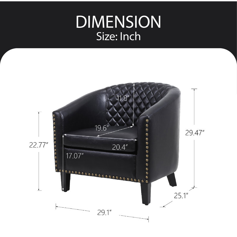 Fauteuil demi-tonneau en cuir Vegan, Similicuir noir