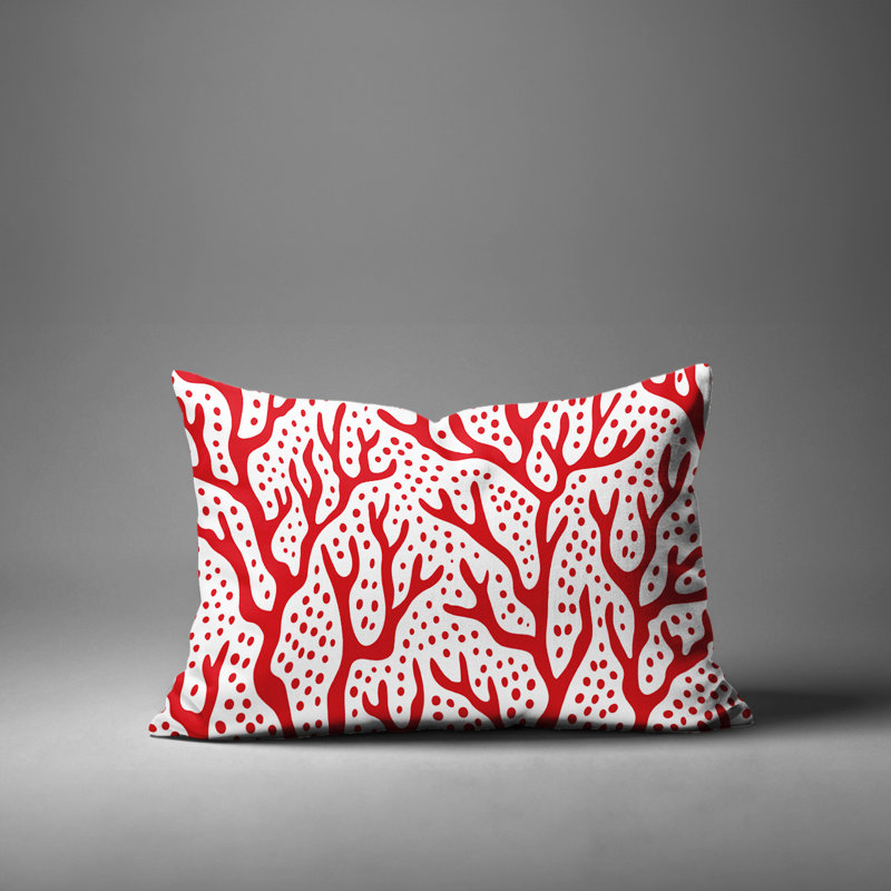 Barnon Abstract Outdoor Reversible Throw Pillow, 18"H x 25"W, Red