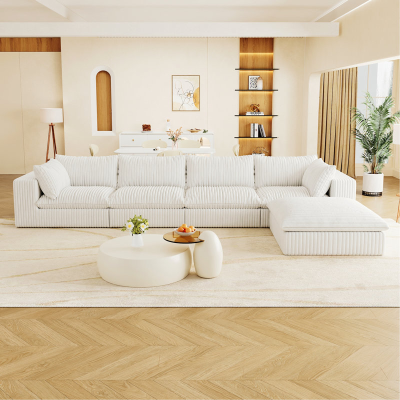 Canapé d'intérieur, canapé avec coussin amovible, 24" H x 157.6" W x 78.8" D, White