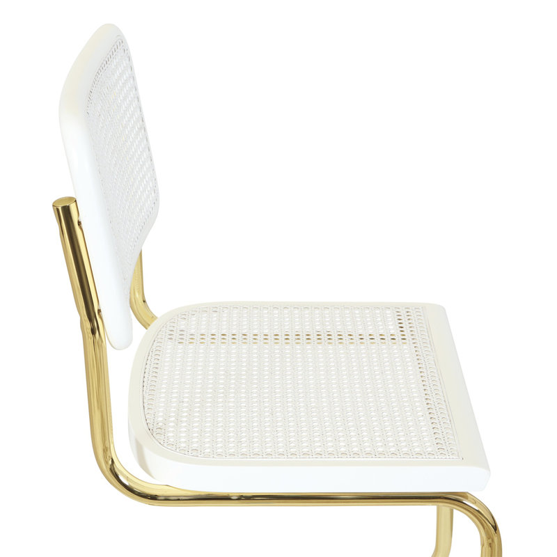 Marcel Breuer Cesca Cane Cantilever Dining Side Chair, White/Brass