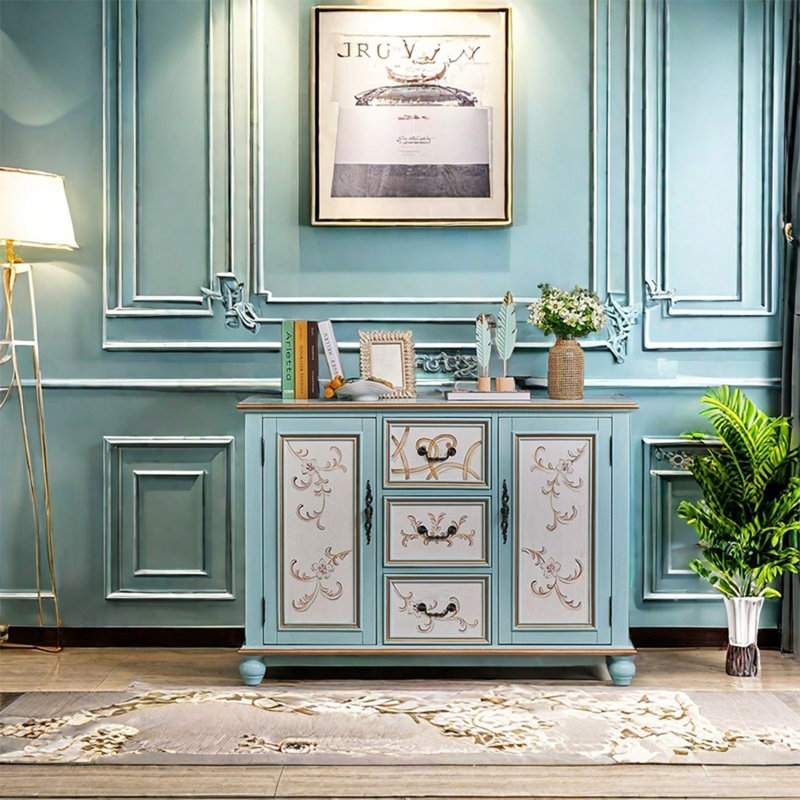 Elegant Hand-Painted Cabinet with Birch Frame