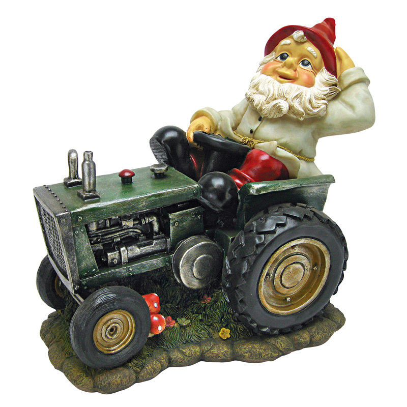 Statue de gnome labourant Pete sur son tracteur