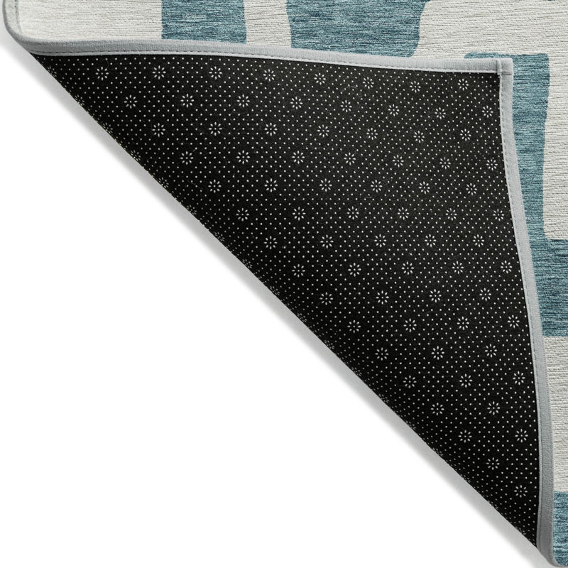 Tapis d'extérieur lavable abstrait bleu sarcelle et ivoire 3 pi x 5 pi