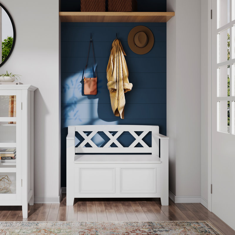 Amherst 36"W Solid Wood Transitional Entryway Storage Bench with Lift-Up Lid, White