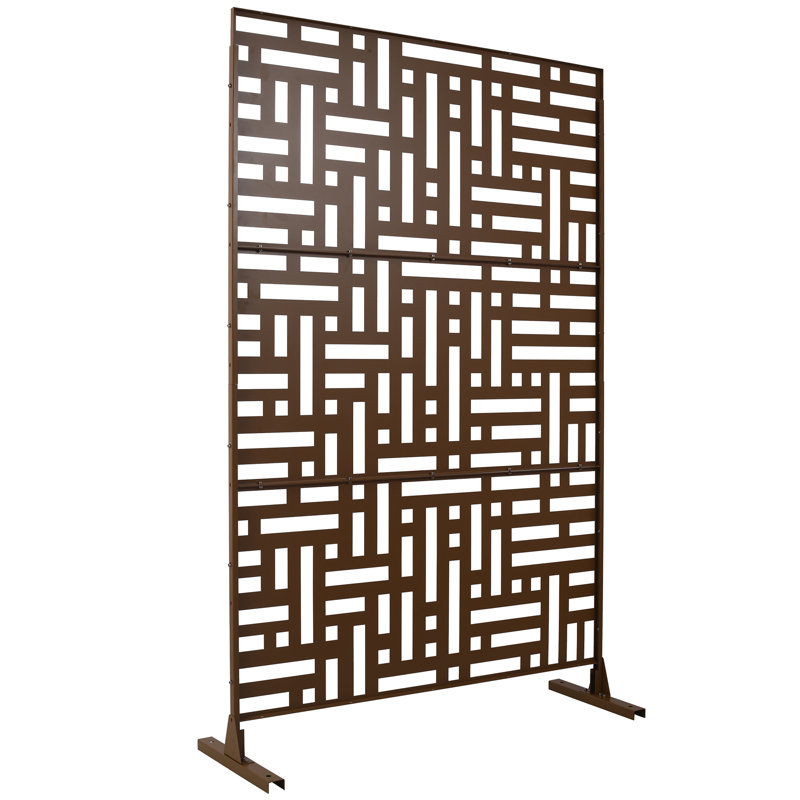 Metal Outdoor Privacy Screen, 76" H x 48" W x 16" D, Brun