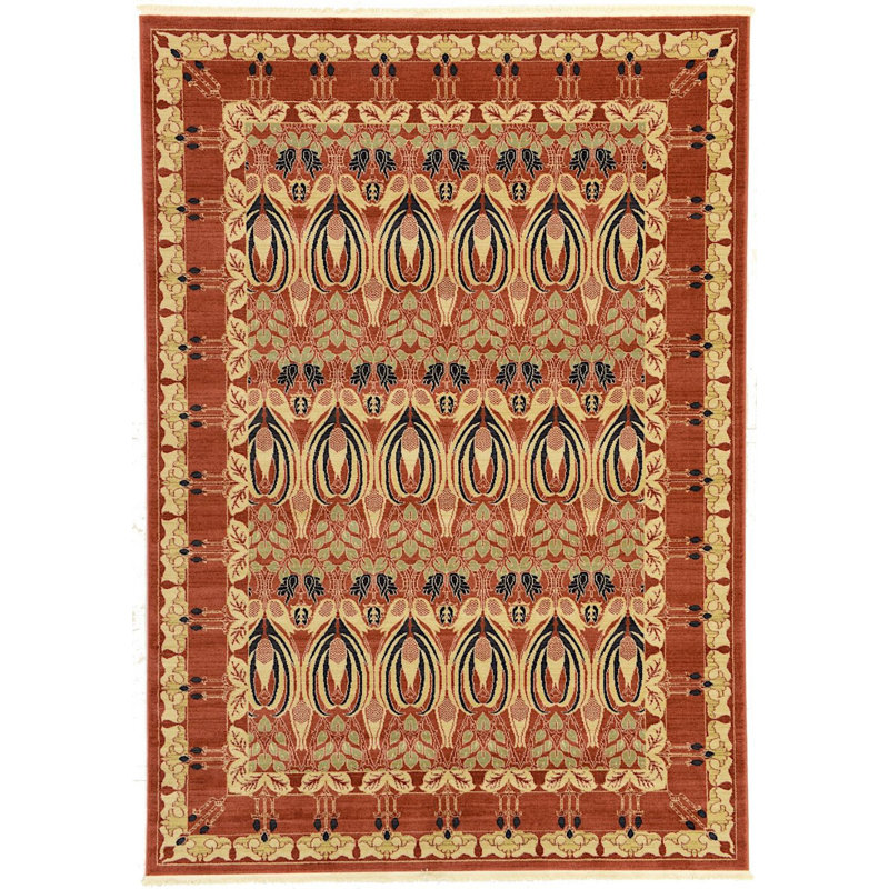 Tapis rouge rouille tissé à la machine Moore, Rectangle 3 pi 3 po x 5 pi 3 po