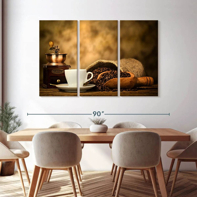 Ensemble de 3 pièces de café rustique sur toile, H 48 po x l 74 po x P 1,25 po
