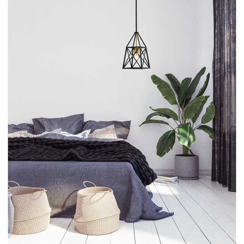 Luminaire suspendu géométrique 1 lumières simple Tolya, Noir mat, Laiton vieilli
