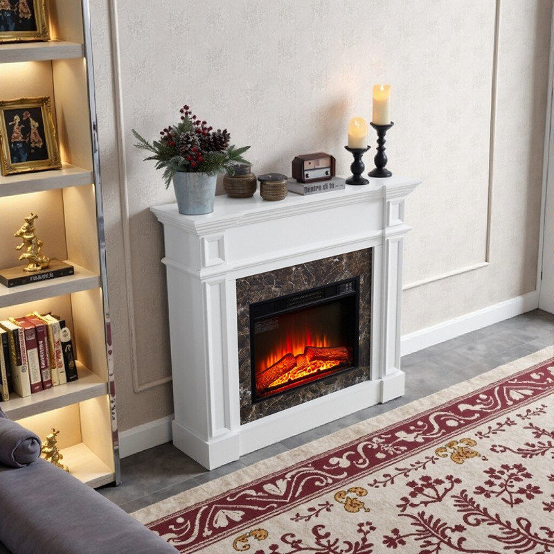 Electric Fireplace Mantel Heater With Realistic Stacked Stone Surround Timer And Remote Control, White