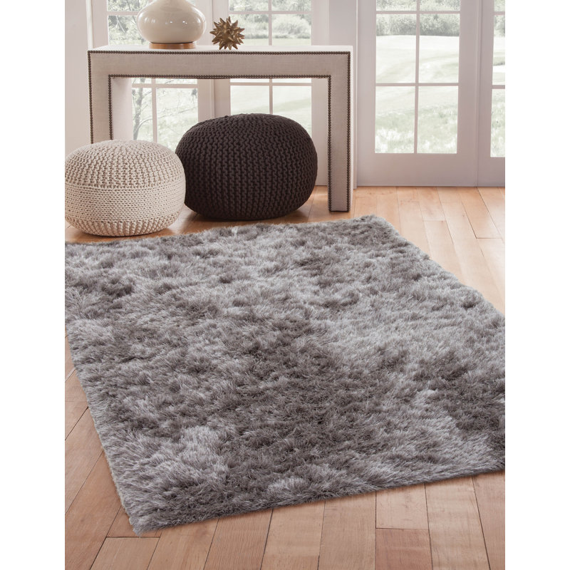 Tapis gris à poils longs fabriqué à la main Mabton, Rectangle 5 pi x 8 pi