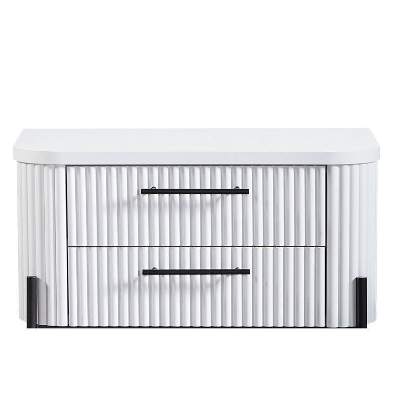 2 Nightstand In White - Type C, Solid Wood + , Metal Accent Base, , Felt Lined Top & Bottom Drawers Drawer