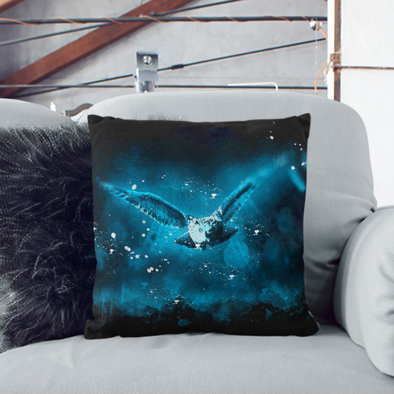 Owl in Flight Scatter Cushion with Filling, 40cm H x 40cm W x 15cm D, Black