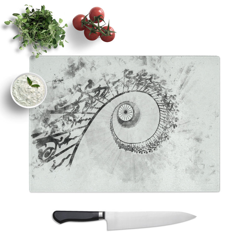 Tempered Glass Spiral Staircase Chopping Board, 20 cm x 28.5 cm