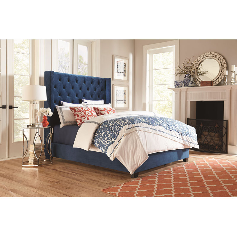 Abeyta Upholstered Wingback Bed, Queen, Blue