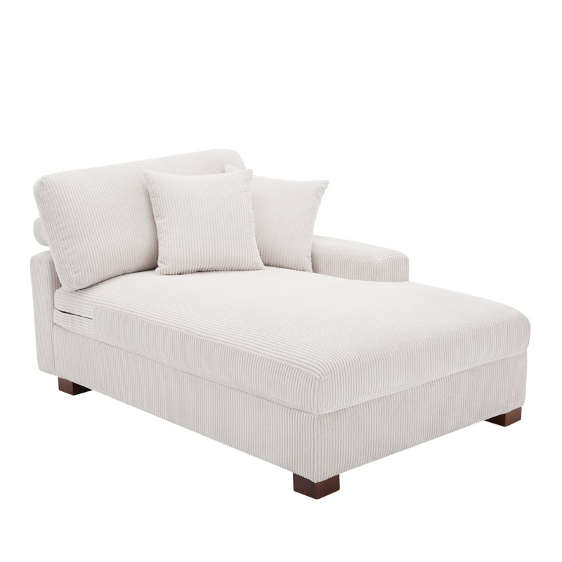 Chaise longue surdimensionnée en velours côtelé beige avec accoudoirs et coussins Milbrey, Beige, Face à la droite