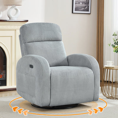 Delba 37"W Power Swivel Rocker Glider Nursery Recliner with USB & Type-C Port,Round Armrest and Double Pockets