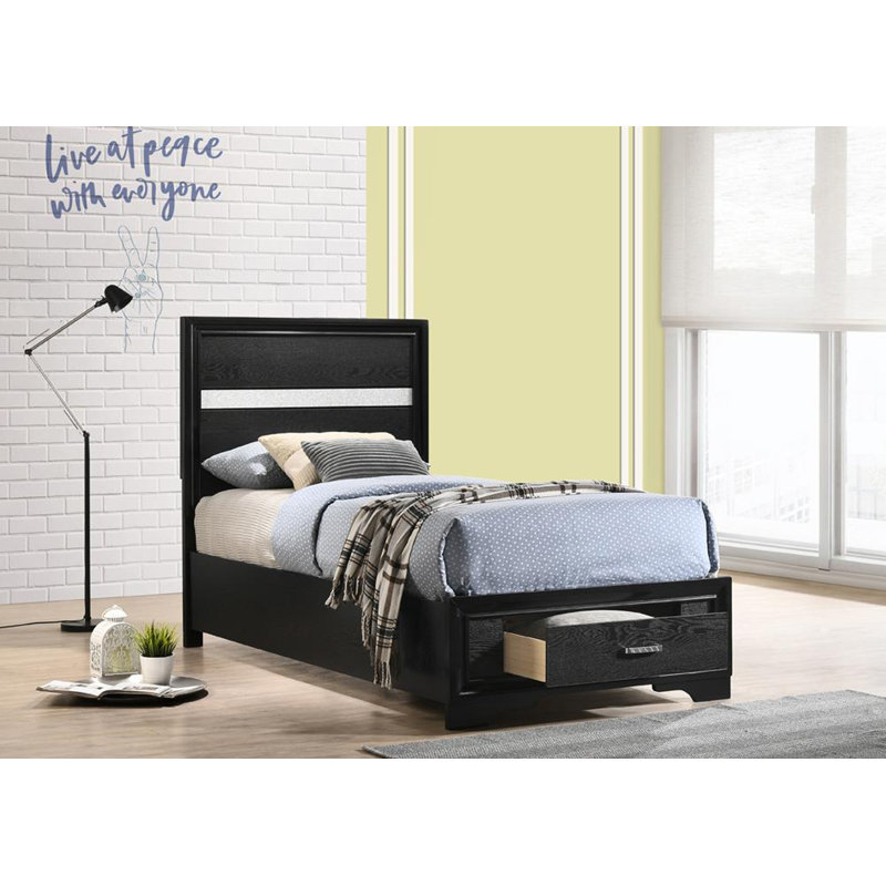 Lit standard avec rangement, Noir, Simple