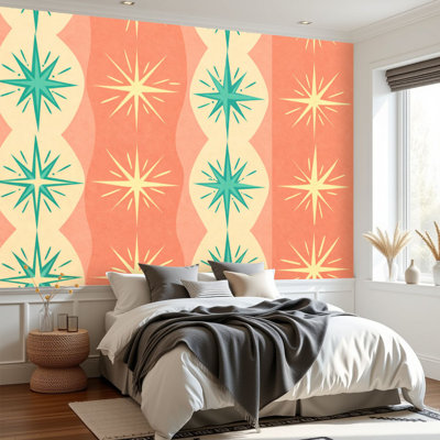 Papier peint auto-adhésif amovible pour mur de style Mid-Century des années 50 de H 69 po x l 96 po Peel and Stick