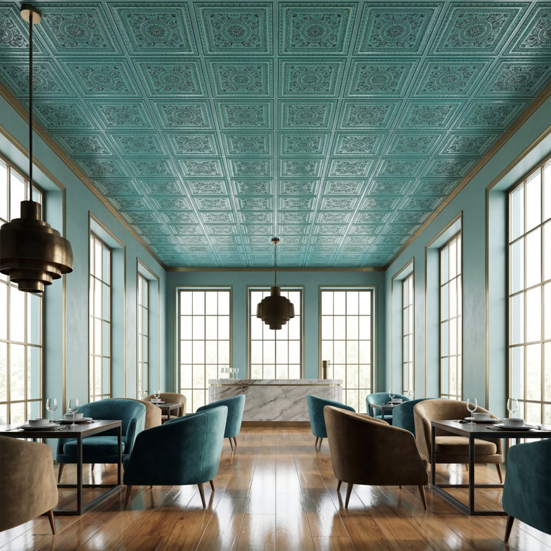 Tuile de plafond en PVC La Scala, Bleu nuit, L 24 po x L 24 po