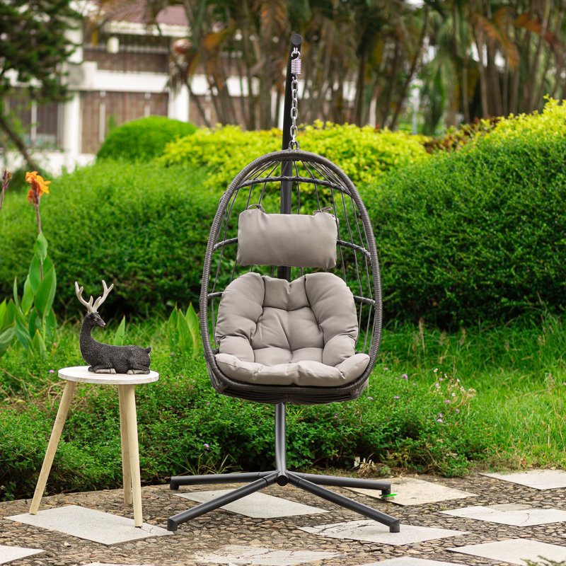 Chaise suspendue en osier pour l'extérieur, 38.02", Gris