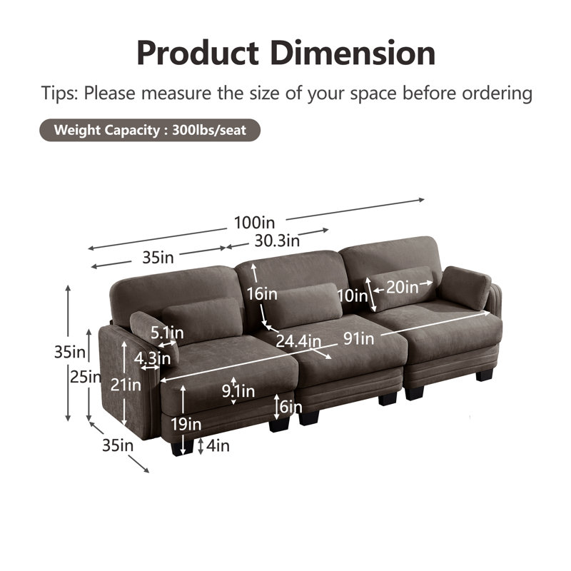 Upholstered 100 " Chenille Reclining Sectional