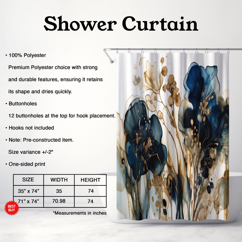Floral Shower Curtain, 74"H x 71"W