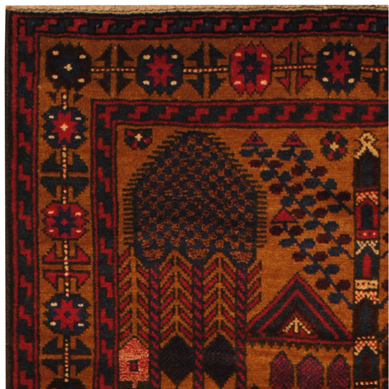 Tapis de zone en laine rouge/brune 2 pi 10 po x 4 pi 8 po one-of-kind à la main noué la Prentice