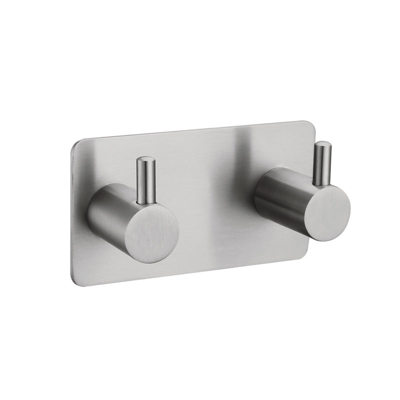Adhesive Double Wall Mounted Robe Hook, Polished Satin