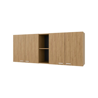 Natural Oak Wall Cabinet Kitchen In Melamine With 4-Door And Open Storage