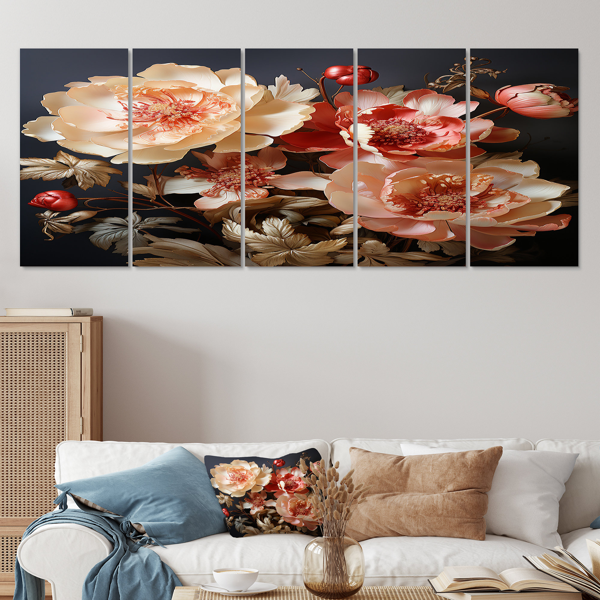 Latitude Run® Mack - Peony Wall Art Canvas 5 Piece | Wayfair