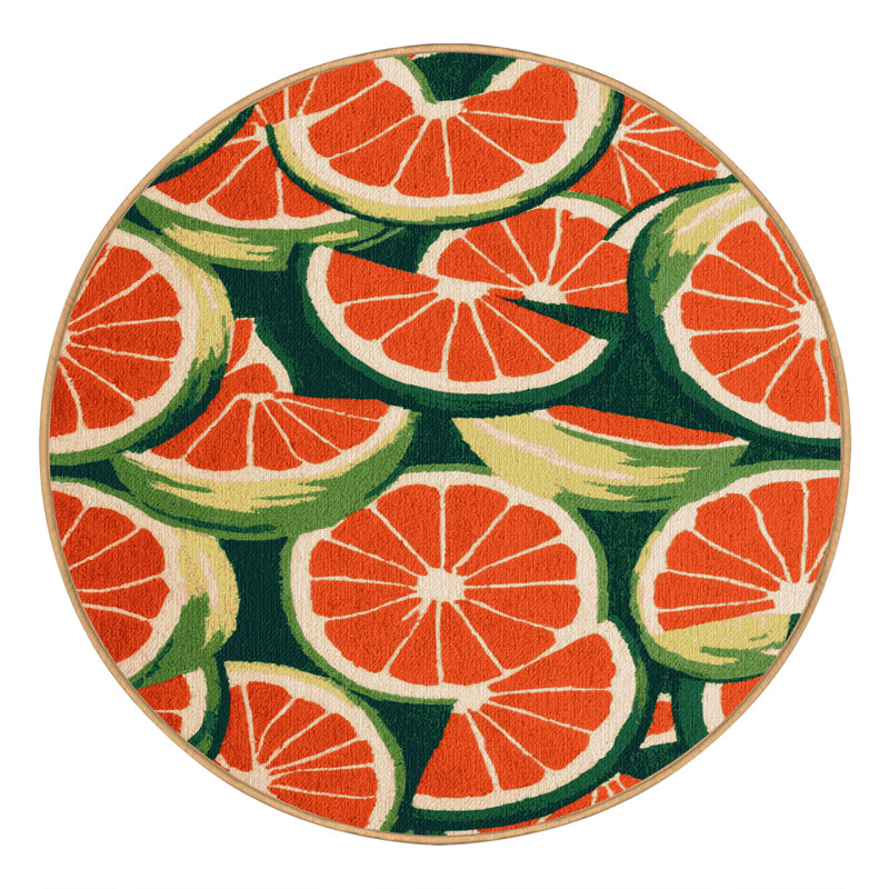 Washable Pomelo Fruits Area Rug, Round 5'