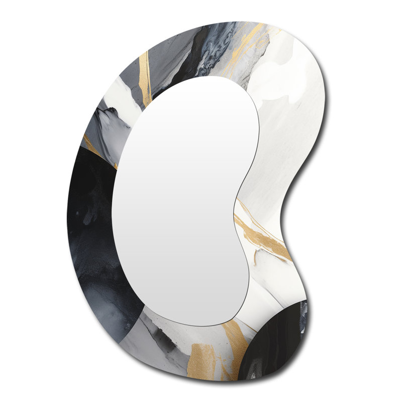 Evalett Black And Gold Harmony Of Marble I - Marble Irregular Shape Decorative Wall Mirror, Modern Asymmetrical Mirror, Printed Metal Art