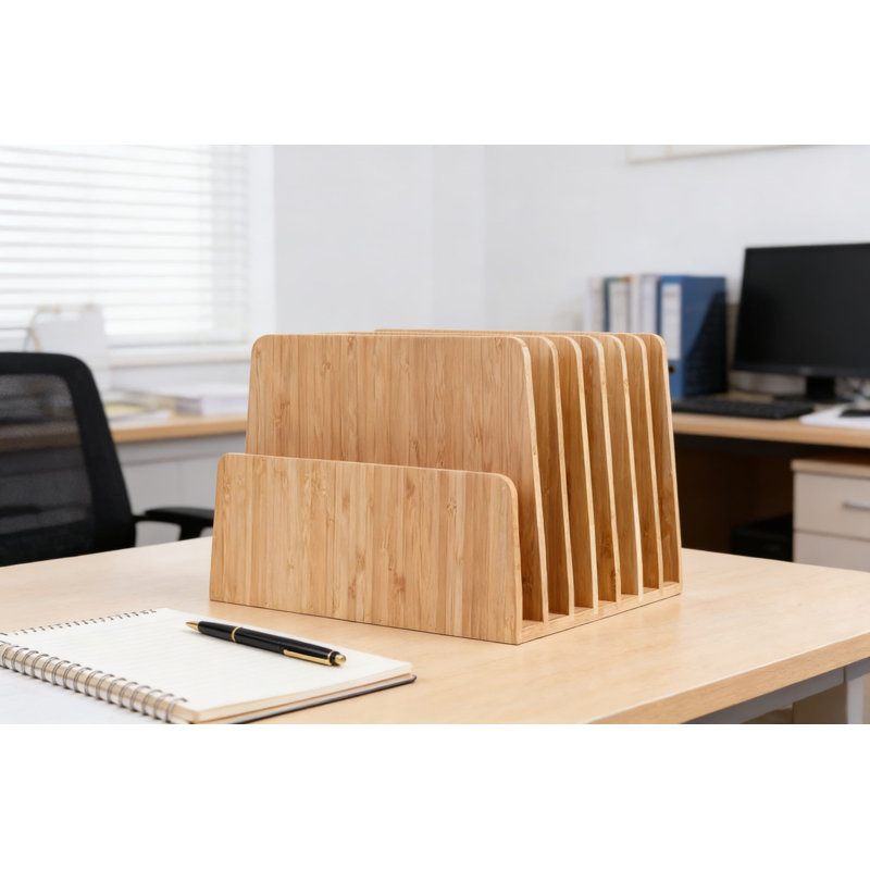 Organisateur de dossiers et bac à papier en bambou, porte-documents à 7 fentes pour dossiers, courrier et papiers en vrac, accessoire de bureau compact avec base antidérapante
