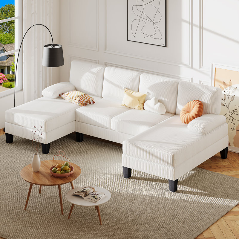 U-shaped Sectional Sofa, Couch For Living Room, Beige Corduroy