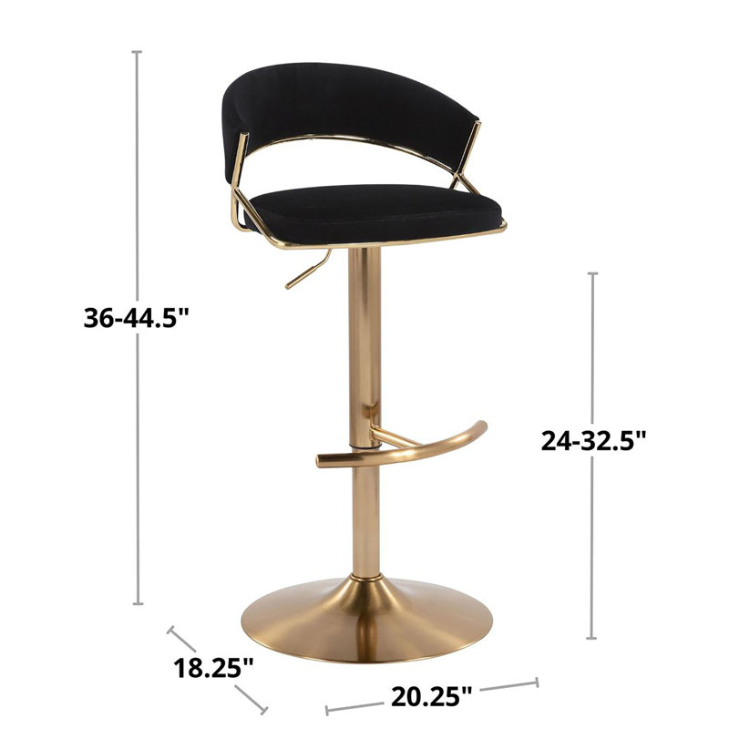 Loehr Adjustable Bar Stools with Rounded T Footrest, Gold, Cream Velvet