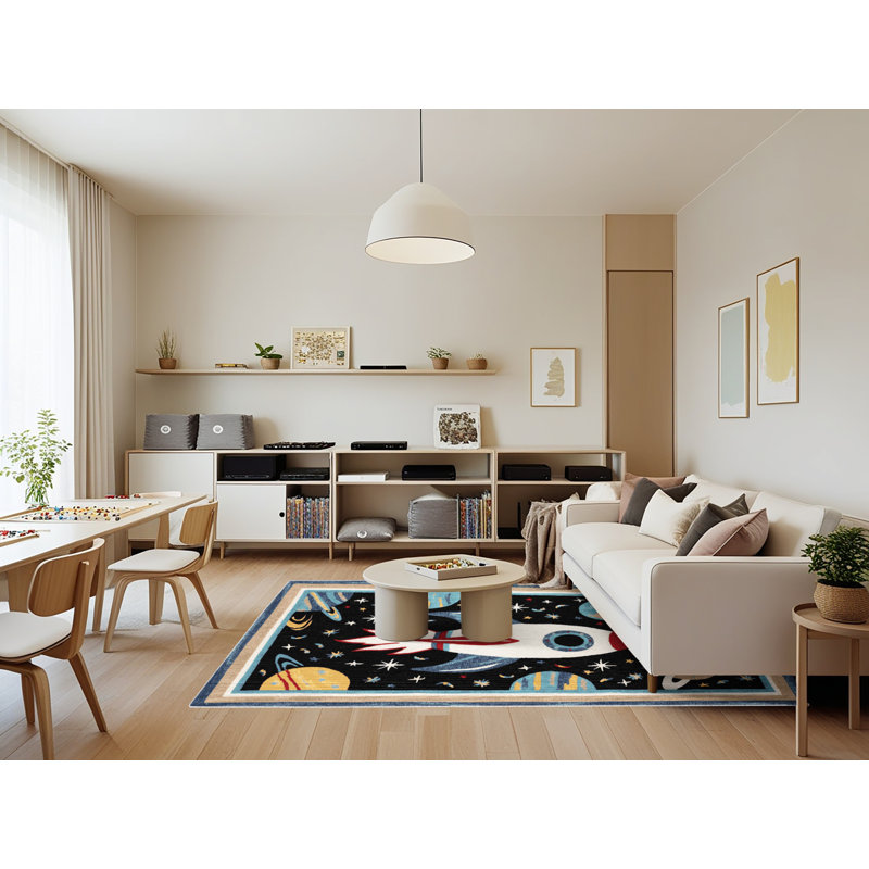 Machine Washable Space Beige Area Rug, Rectangle 7' x 9'