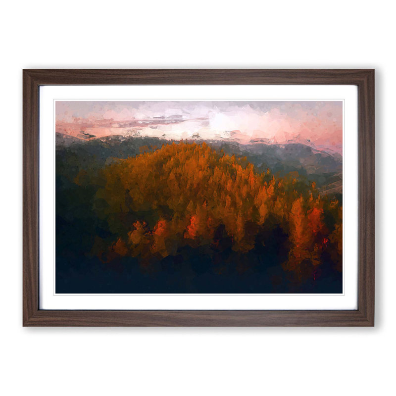 Sunset over an Autumn Forest in Abstract - Picture Frame Graphic Art Print, 62cm H x 87cm W x 2cm D, Walnut Framed