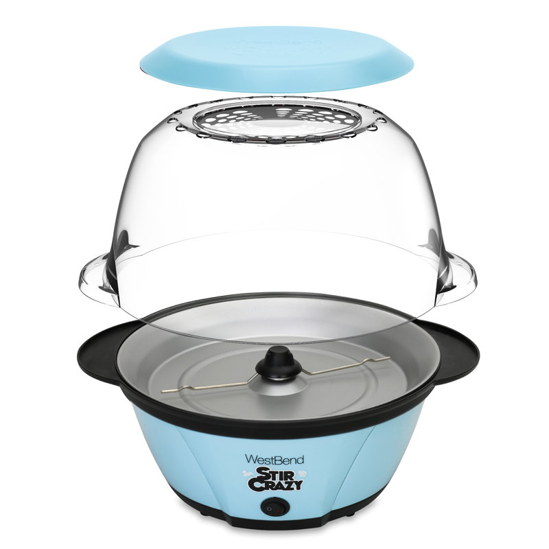 West Bend Stir Crazy Stirring Oil Popcorn Machine, 6 Qt. Capacity, Blue