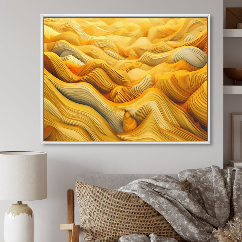 «Golden Harvest Cord Field II» sur toile, Cadre flottant blanc, H 34 po x l 44 po x P 1,5 po