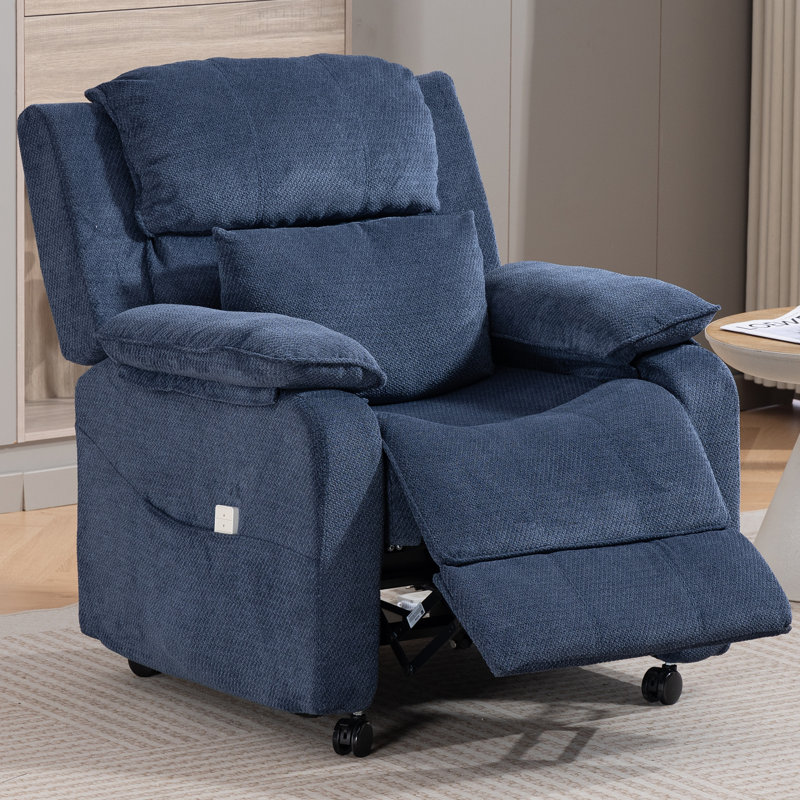 Chenille Power Recliner Chair With Wheels, Adjustable 90°-165° Reclining Sofa With Side Pocket, For Living Room Bedroom