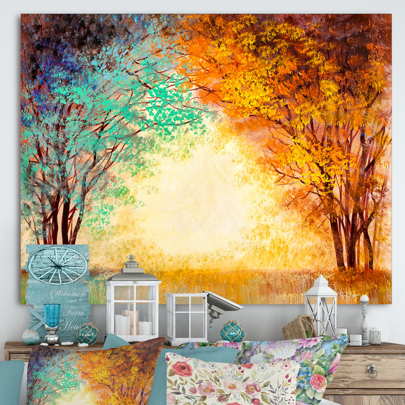 «Autumn Coloured Forest Treescape», reproduction d'art sur toile, H 30 po x l 40 po x 1,5 po, Toile tendue