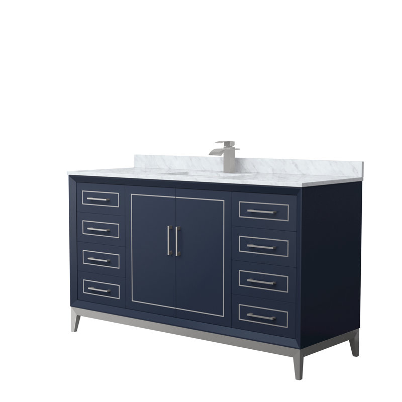 Ensemble de meuble-lavabo simple 60 po Marlena, Gris, Bleu très foncé