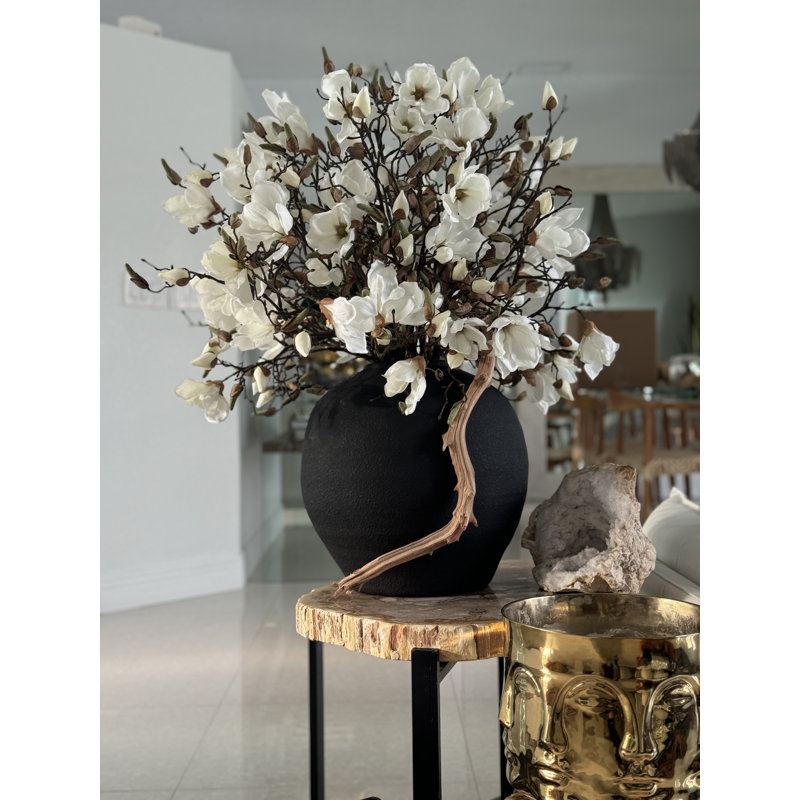 Black Konos Vase With White Magnolias