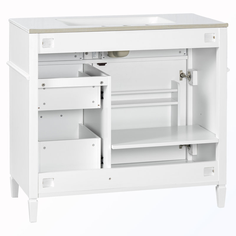 Meuble-lavabo autoportant avec tiroirs et tablette, Blanc