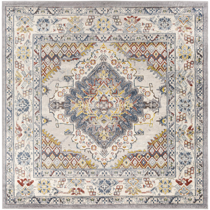 Machine Woven Indoor Rug, Square 200 cm, Blue/Brown/Grey