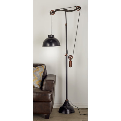 Lampe sur pied en aluminium et poulie noire