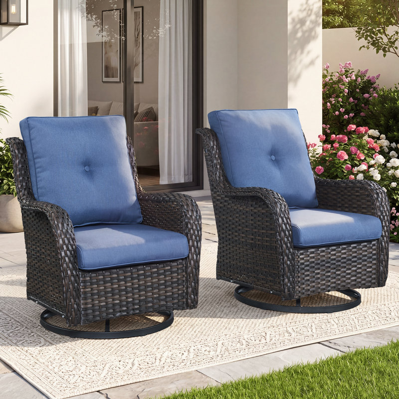 Ensemble de mobilier de jardin de luxe - 2 pièces : canapé extérieur en résine tressée résistante aux intempéries et fauteuils pivotants à dossier haut pour terrasse, jardin et piscine. Housse imperméable offerte.