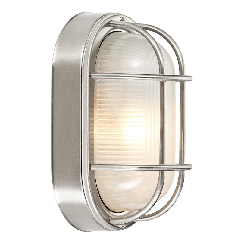 Celia Cast Aluminium Outdoor Oval Bulkhead Wall Light, Stainless Steel