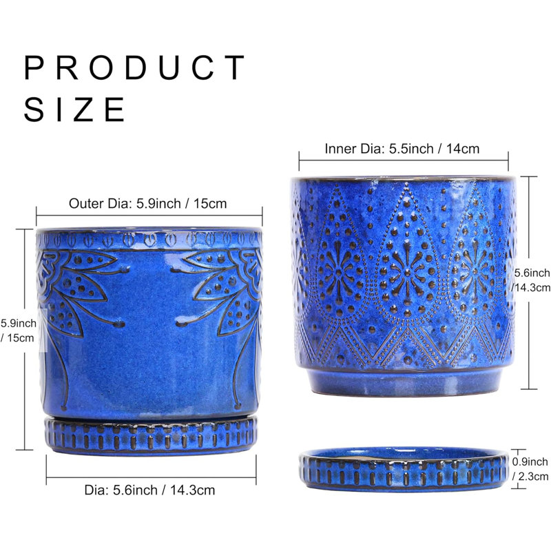 Ensemble de 2 pots à plantes en céramique - bleu